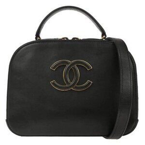 Chanel Black Calfskin Goatskin Coco Curve Vanity Bag 2way Handbag 155920